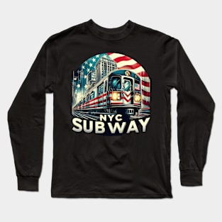 New York Subway USA Flag themed NYC Subway Train Long Sleeve T-Shirt